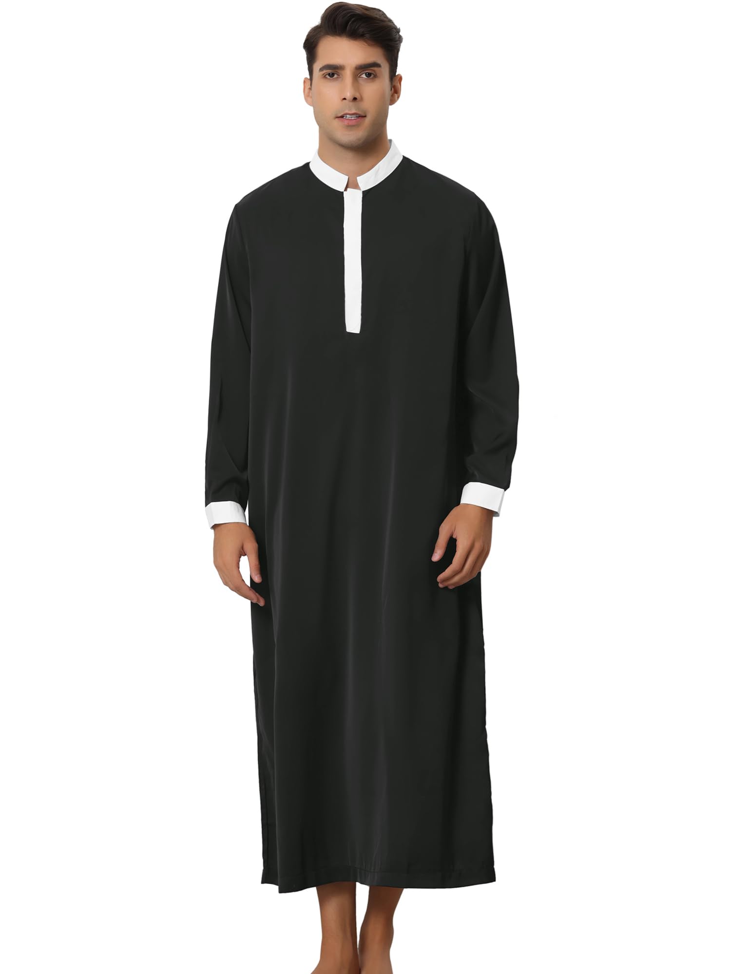 Lars AmadeusNightshirt for Men's Contrast Color Banded Collar Long Sleeves Nightgown