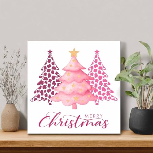 Winter Pink Leopards Christmas Tree Canvas Wall Art Oil Painting
