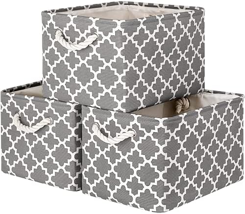WISELIFE Storage Basket [3-Pack] Large Collapsible Storage Bins Boxes Cubes for Clothes Toys Books, Perfect Storage Organizer w/Handles (Grey,15" x 11" x 9.5")