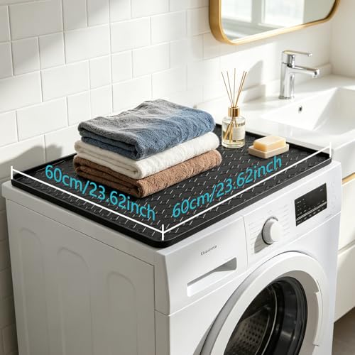 Image of 23.6 inchx23.6 inch Non-Slip Silicone Mat with Raised Edges for Washer, Leak-Proof Drip Tray, Fridge Mats & Water Cooler Mat, Under Sink Appliance Mat for Home Improvement & Kitchen(Black)