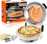 YIBAKE 12'' Electric Countertop Pizza Maker with Pizza Stone – 1200W Indoor Italian Style Oven with Top & Bottom Heating, Adjustable Temperature & Timer – Premium Home/Indoor Pizza Oven (White, 12 in)