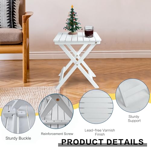 Hngilkoo Outdoor Wooden Side Table, Folding Patio End Table, Small Square Furniture Table for Adirondack Chair, Balcony, Porch, Acacia Wood, No Assembly, White by Hngilkoo - Used condition - Image 3