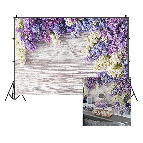 LFEEY 10x7ft Newborn Baby Wooden Plank Photography Backdrops Purple Lilac Flowers Bloom Bouquet Wooden Wall Girls Adults Portrait Photo Background Parties Events Decor Wallpaper Photo Studio Props