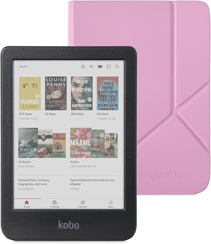 Clara Colour Black eReader & Candy Pink SleepCover Bundle | 6” Glare-Free Colour E Ink Kaleido 3 Display | Dark Mode Option | Waterproof | Built-in-2-Way Stand Cover