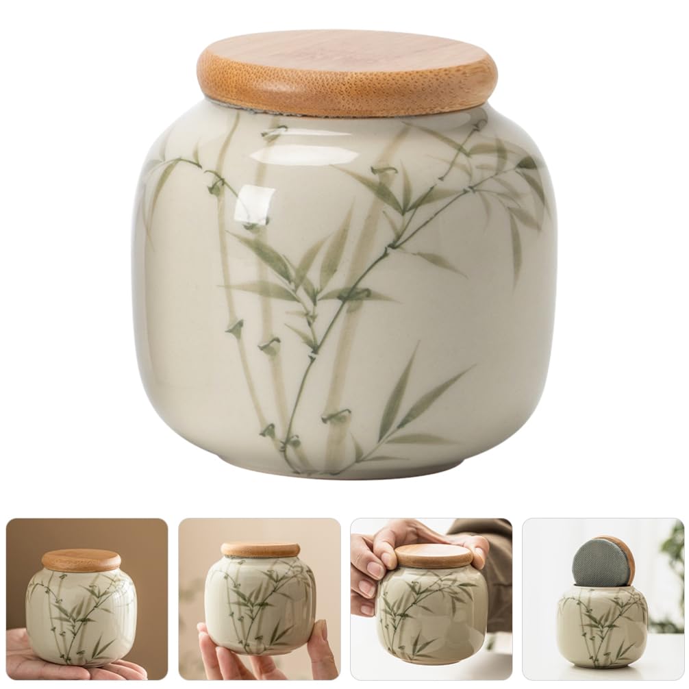 Alipis Juego De 2 Tarros De Cerámica Herméticos Para Té Con Sello Antihumedad Contenedor De Té Suelto Diseño Tradicional Chino Compacto 3.22X3.14X1.88 Pulgadas