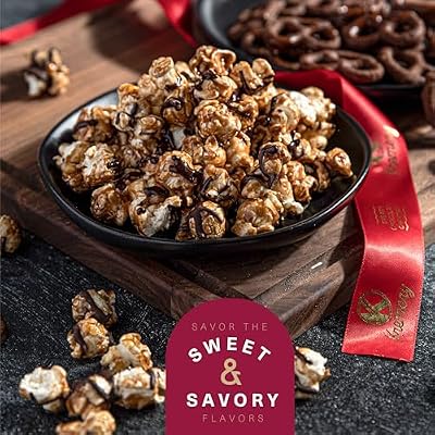 KREMERY Creamy Chocolate Cravings Mothers Day Treats, Chocolate Covered Pretzels, Nuts, Candy & Caramel Popcorn (Deluxe, 3.5 lbs) Sweet Treats in Seagrass Tray with Ribbon Kosher