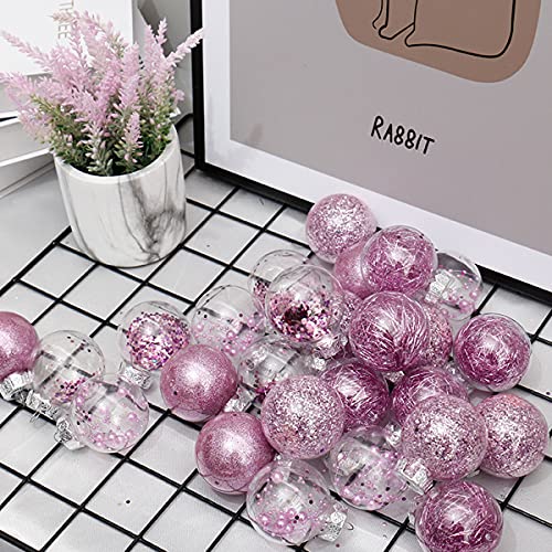 Tiowo 30Pcs 6Cm/2.36” Christmas Tree Baubles Shatterproof Plastic Xmas Tree Decorations Christmas Balls Ornament Hanging Pendants Party Festival Decor (Pink) #TOP2