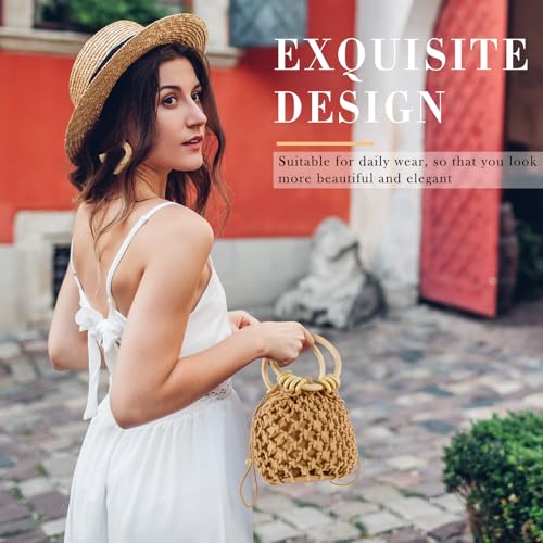 Image of Sweetude Mini Clutch Tote Handbag 2 Pairs Rattan Earrings for Women Crossbody Bag Bohemian Woven Clutch Bucket Handbag
