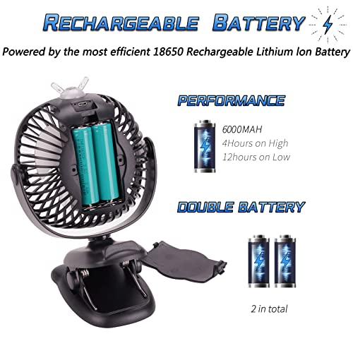 Miniatura 2 de Venforze 6000mah Usb Ventilador Personal De Escritorio Con Batería Recargable 4 Velocidades 360 Rotación Enfriamiento Ventiladores De Escritorio Para Cochecitos Cochecitos Oficinas Negro