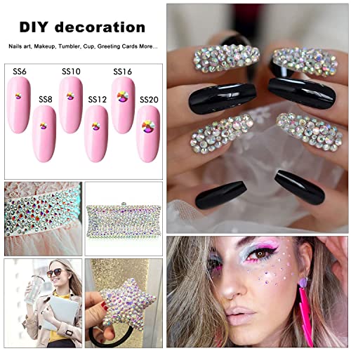 4240Pcs Transparent Ab Flatback Rhinestones 6 Sizes Crystal Diamonds For Nail Art Crafts Clothes Shoes With Tweezers And Picking Pen #TOP4