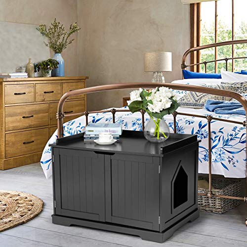 Tangkula Litter Box Enclosure, Cat Litter Box Furniture Hidden, Nightstand Pet House With Double Doors, Indoor Decorative Cat Box Cabinet, Cat Washroom Storage Bench For Large Cat Kitty #TOP3