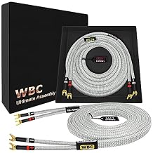 WORLDS BEST CABLES 25 Foot Ultimate - 10 AWG - Ultra-Pure OFC - Premium Audiophile HiFi Speaker Cable Pair with Eminence Spade Plugs & Silver Tweed Jacket