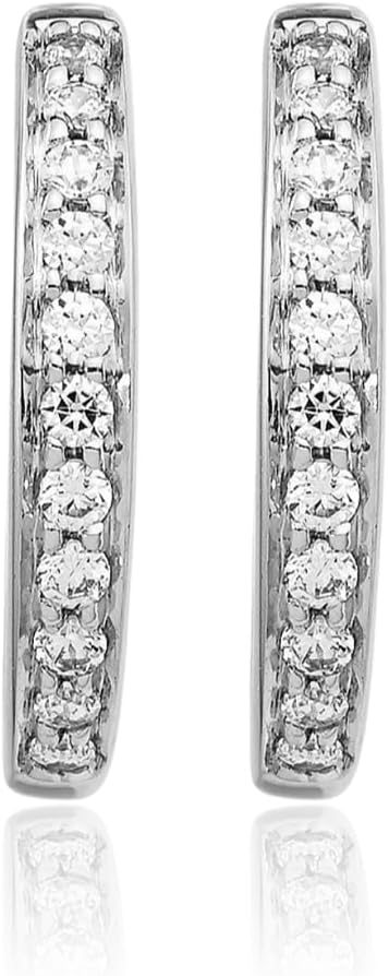 IceCarats 10K Solid White Gold 0.25 carat Diamond Small Huggie Hoop Earrings 14mm 0.6 inch Round Cut, Natural, Prong Set, Snap Back For Her