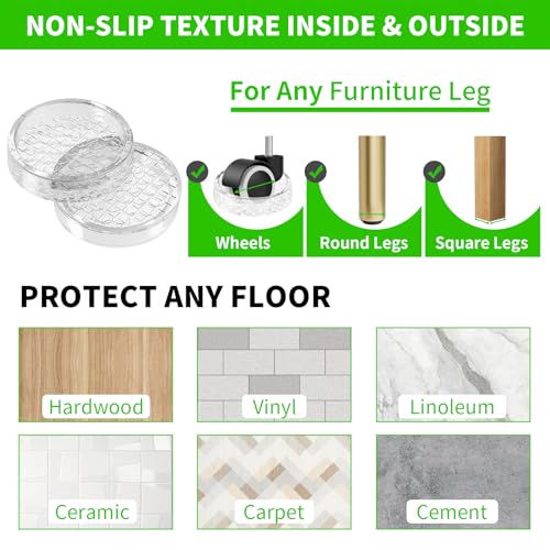 1.6"x1.6" Round Rubber Furniture Caster Cups, 12 PCS Chair Coasters for Carpet - Clear Non Slip Furniture Pads with Grip, Carpet Protector for Furniture Legs - Protect Any Flooring - Image 5