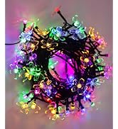 Cute Pastel Flower Fairy Lights String, Cherry Blossom Floral Garland Vine Decor with Timer, 8 Mo...