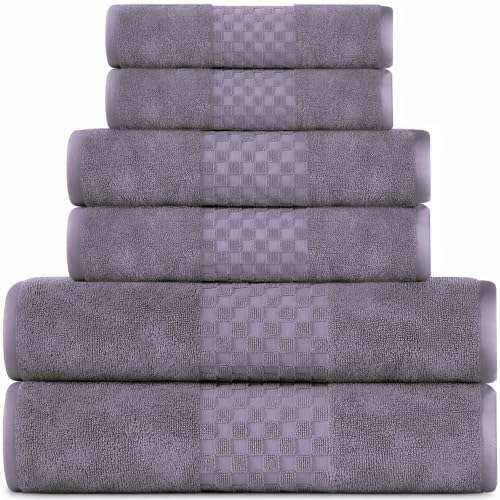 Feather & Stitch 100% Cotton 625 GSM Bath Towel Set of 6, Grape