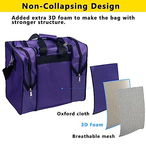 Non-Collapse Bowling Bag, Bowling Ball Bag with 2 Retractable Pockets, Adjustable Bowling Tote Bag with Padded Ball Holder Fit Bowling Bags 1 Ball and Shoes Up to Men Size 14 and Bowling Accessories