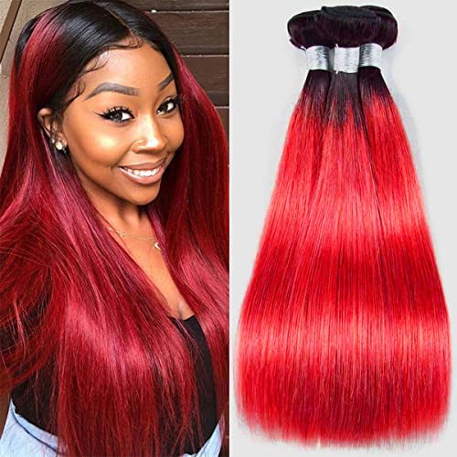 Red Bundles Human Hair Bundles 1B Red Straight 3 Bundle Tow Tone Bundles Grade 8A Hair Extensions Silky And Soft Red Bundles 14 16 18 inch