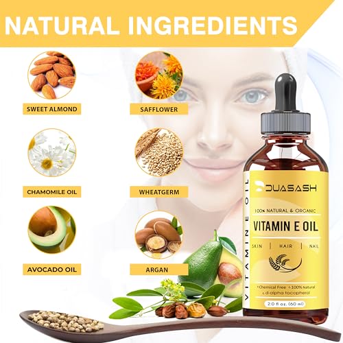 Duasash Pure Vitamin E Oil for Skin & Face, Naturally Sourced Plant-Based 100% Organic Vitamin E Oil for Hair d-Alpha-tocopherol Body Oil for Women & Men, Strengthens & Moisturizes Hair, Nails 60ml - Image 3