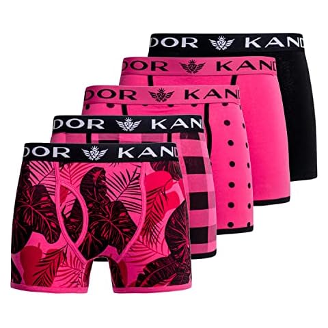 Kandor Mens Boxers Shorts (5 Pack) Multipacked Underwear Briefs Gift Set, Mens Boxers Trunk(M, Pink-ST) Cover