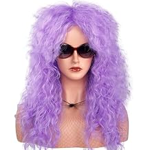 70s 80s Long Curly Wig Rocker Mullet Wigs for Men Women Funny Wigs Punk Rocker Cosplay Synthetic Halloween Disco Party Purple