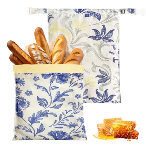 Lot De 2 Sacs À Pain Réutilisables En Cire D'abeille Avec Bande Élastique Et Mousqueton Pour Les Pâtisseries Au Frais Et Garder Le Pain