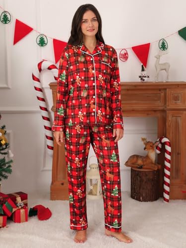 Pijama de Natal combinando para casais, mulheres, homens, conjunto de pijama de botão, festival, fes