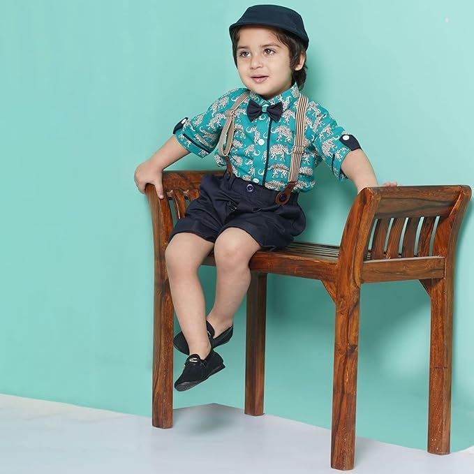 Image of AJ DEZINES Kids Casual Wear Clothing Cotton Shirt Short Set For Boys