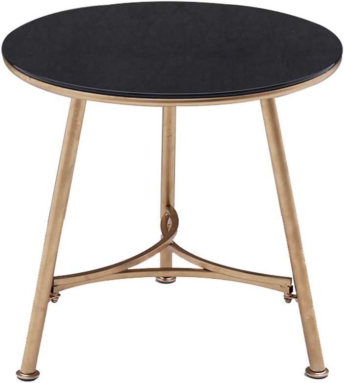 Dekea Coffee Table with Round Marble Top Accent Round Side End Tables with Metal Box Frame for Living Room, Black/Gold