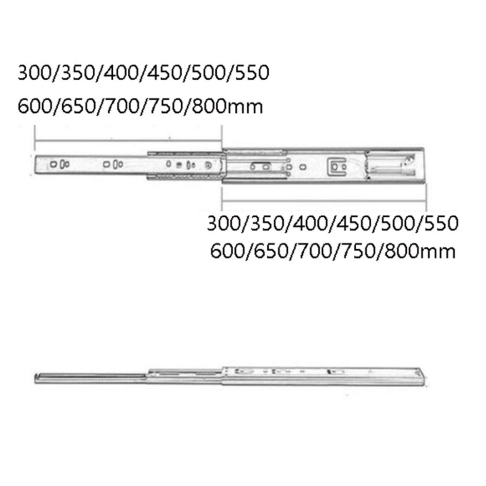 Prowadnice do szuflad z cichym domykiem, 3-składane, 450 mm, pełne wysunięcie, łożysko kulkowe, mocowanie boczne, płynny ślizg, do kuchni, sypialni i biura