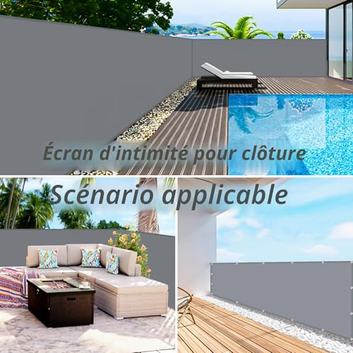 Voiles d'ombrage imperméable gris foncé 3x6m rectangulaire avec œillets