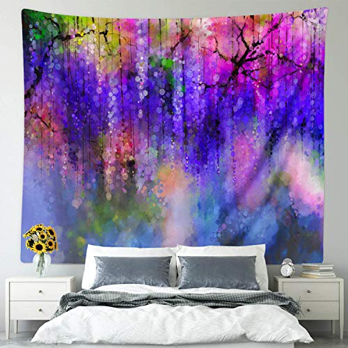 Broshan Flower Girls Room Tapestry, Colorful Watercolor Floral Tapestry Purple Wall Hanging Fabric For Psychedelic Bedroom Dorm Cloth Wall Decor Mural Blanket, 52 X 60 #TOP3