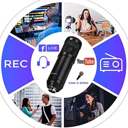 Asmuse Condenser Microphone Bundle BM-800 Streaming Equipment Mic Kit with Live Sound Card, Adjustable Mic Stand and Metal Shock Mount Podcast Microphone Kit for Recording/Broadcasting/Streaming