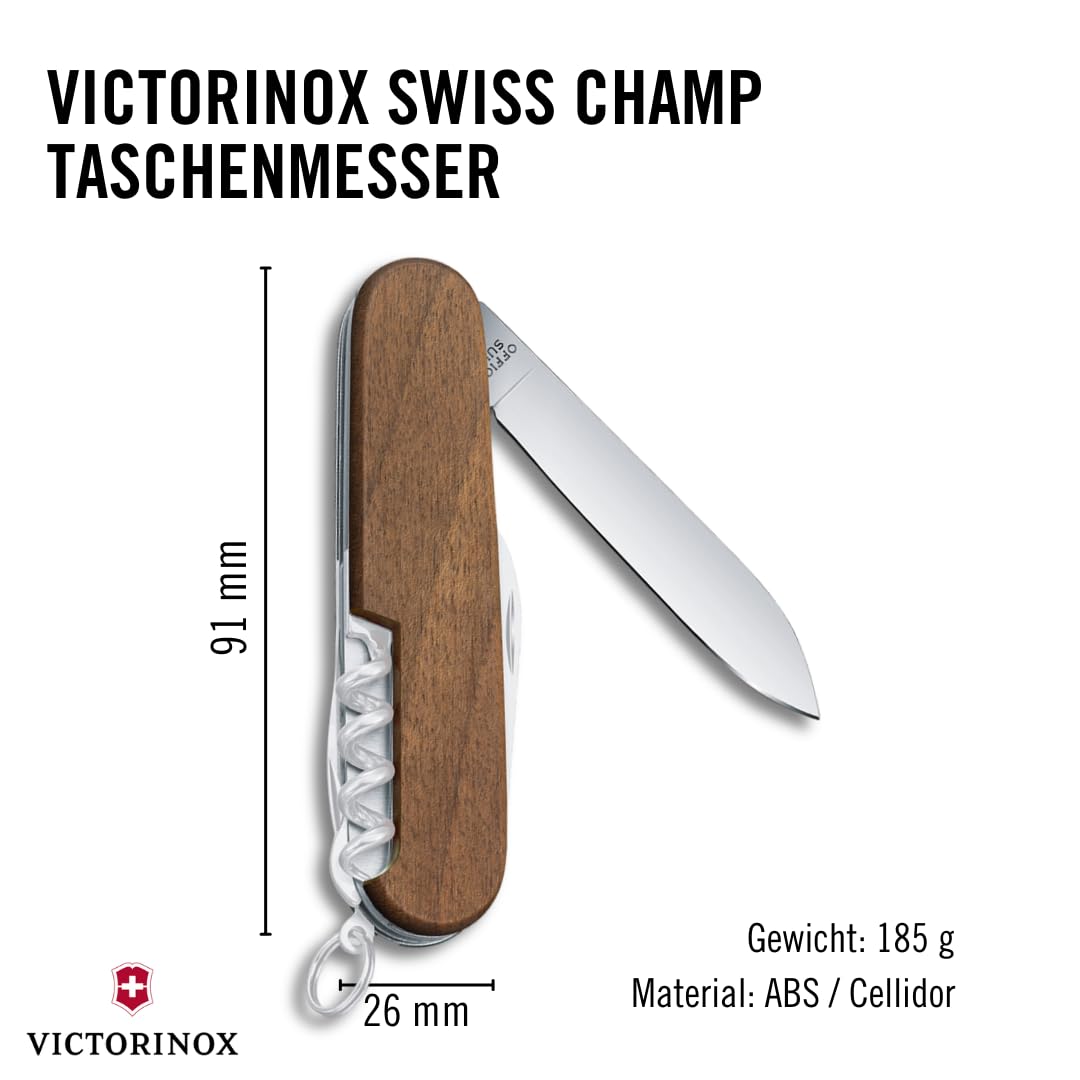 Victorinox Holz Taschenmesser Swiss Champ Wood (29 Funktionen, Nussbaumholz, Holzsäge, Schere)