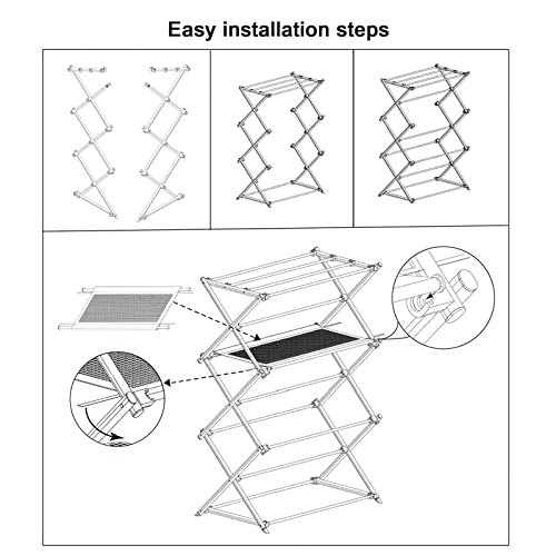 Clothes Drying Rack, Heavy Duty Metal Drying Rack Clothing, Foldable Oversize Wooden Look Laundry Drying Rack For Drying Clothes, Space Saving, Portable Indoor Outdoor Use 40.2" X 27.6" X 14.4" #TOP6