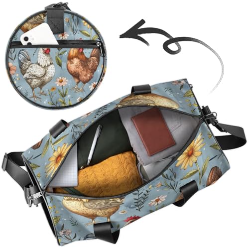 Leaves Chickens Travel Gym Bag Waterproof Sport Dance Bag for Women Men Portable Gymnastics Duffel Bags Canvas Tote Carry on Handbag for Workout Overnight Weekender2