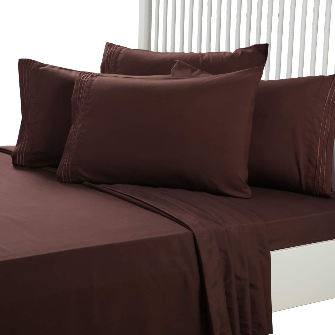 EASELAND 4-Pieces 1800 Thread Count Microfiber Bed Sheet Set-Wrinkle & Fade Resistant,Deep Pocket,Hypoallergenic Bedding Set,Twin,Chocolate
