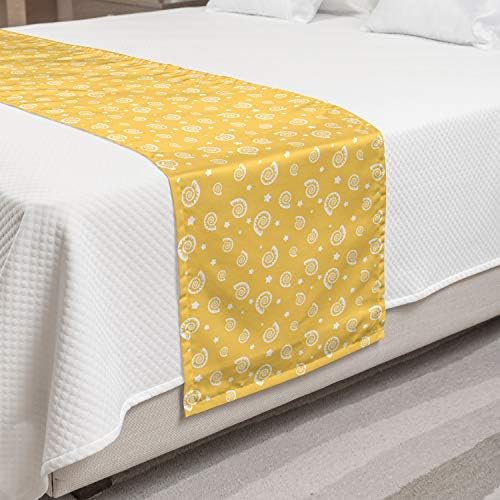 Ambesonne Seashell Bed Runner, Stars and Mollusk Monochrome Composition of Geometric and Nautical Elements, Decorative Accent Bedding Scarf for Hotels Homes and Guestrooms, Queen, Yellow White