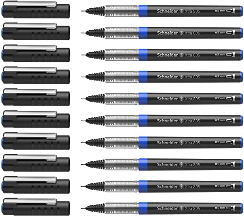 Schneider Xtra 805 Tintenroller (Röhrchenspitze aus Edelstahl, 0,5 mm) 10er Packung blau