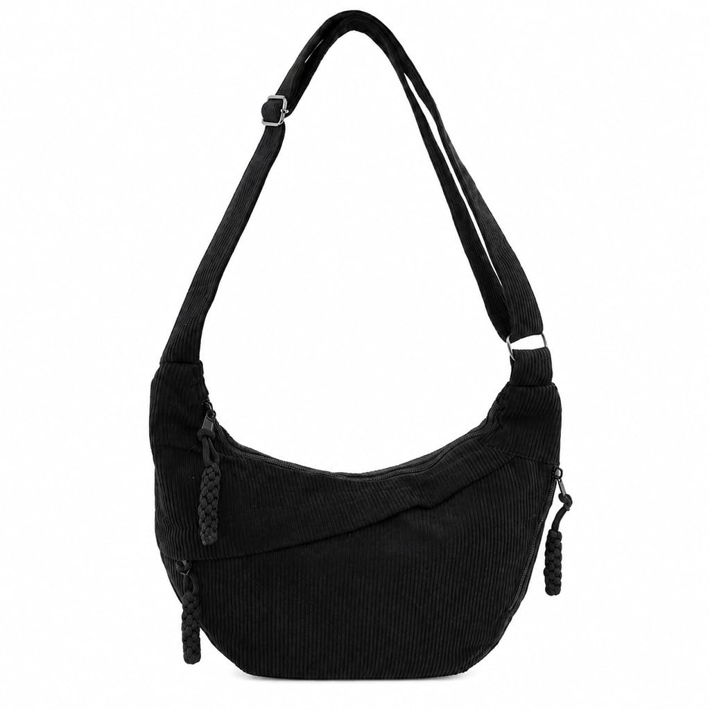 Crescent Crossbody Bag for Women, Casual Sling Dumpling Purse with Adjustable Strap-Black-picture-19