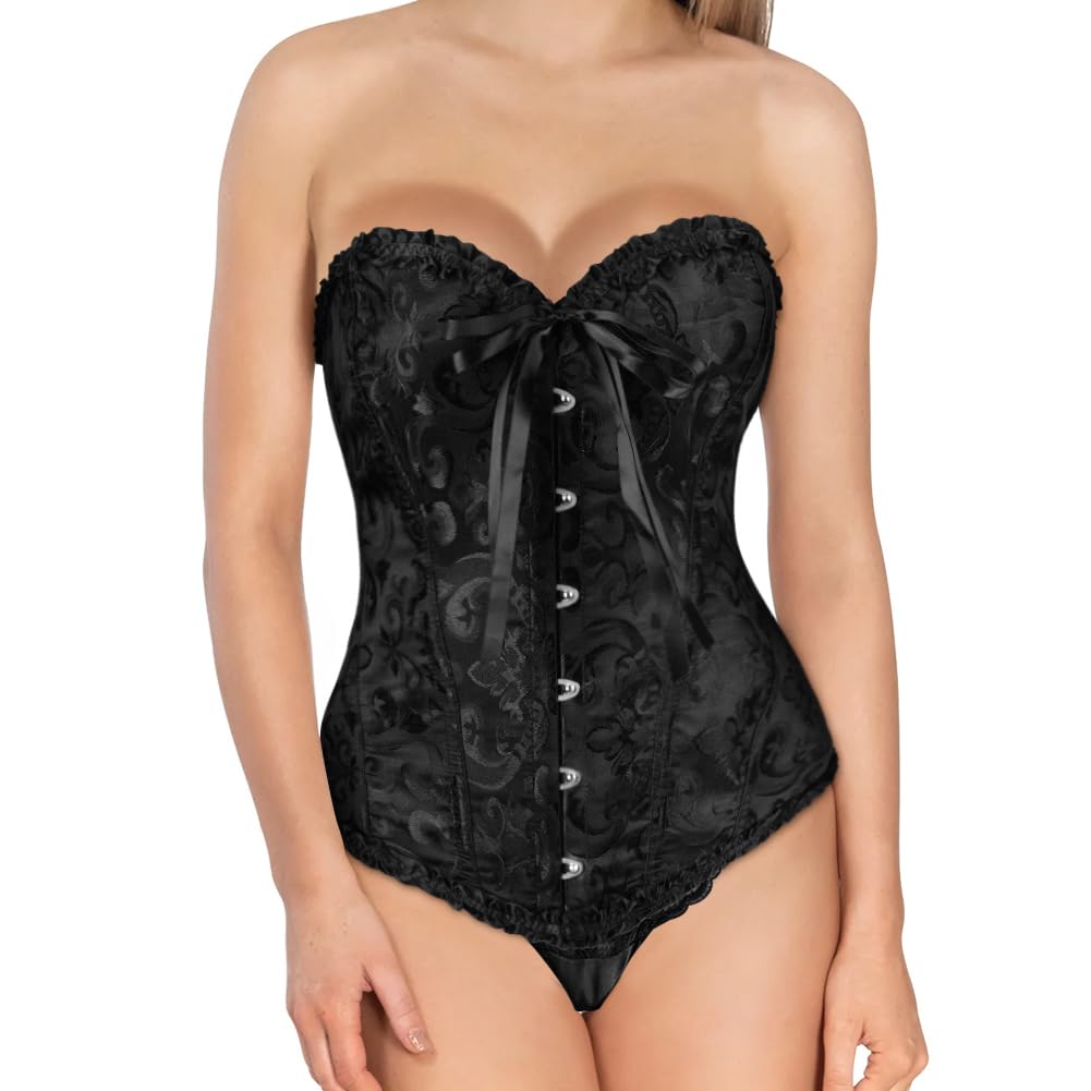 AUYAO Corsetto Donna Nero Elegante, Bustino Shapewear Lingerie, Corsetto Stringivita Regolabile per Donne, Corsetti per Feste, Matrimonio, Halloween, Cosplay, Modellante e Confortevole (S-XL)