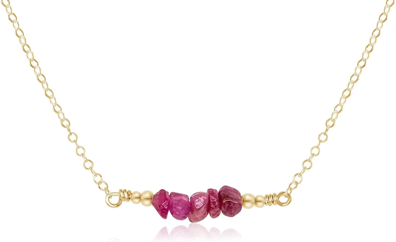 Luna Tide Ruby Chip Bead Bar Necklace in 14k Gold Fill