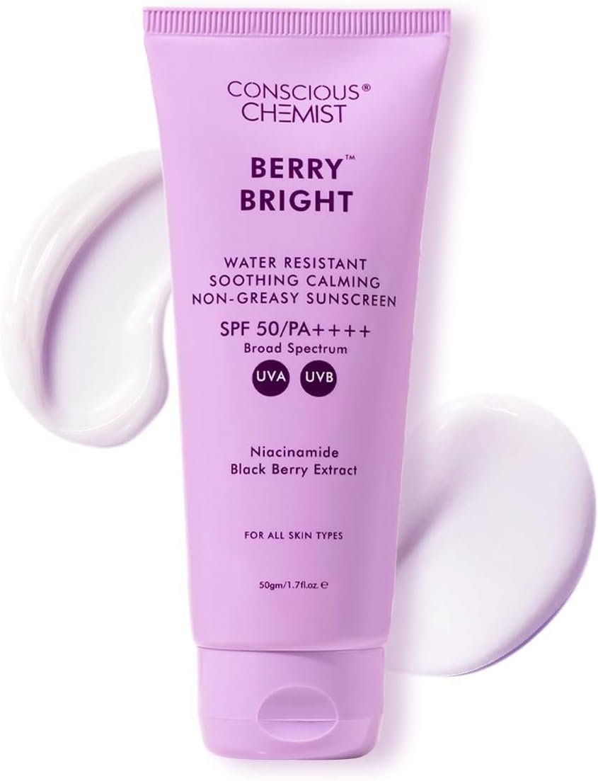 Sunscreen SPF 50 PA++++ In-Vivo Tested | 50g | Sunscreen for Oily Skin, Gel Sunscreen, Niacinamide with Black Berry Extract, Hybrid Lightweight, All Skin Types - Berry Bright