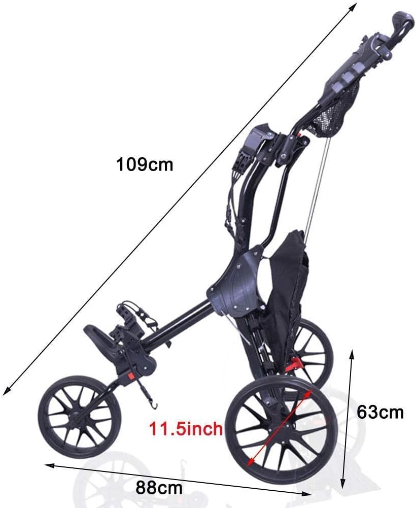 Carrello da Golf a 3 Ruote, Freno a Pedale con portaombrelli for Borsa Carrello da Golf for Carrello da Golf, Un Secondo for Aprire e chiudere Il Carrello Pieghevole