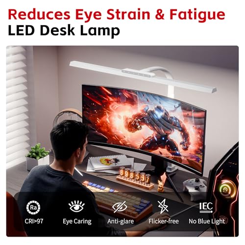 Desk Lamp with Clamp, LED Eye-Caring Clip on Desk Lights for Home Office, Tall Touch Control Dimmable Computer Light with Color Changing, 24W Brightest Architect Desktop Lamp for Screen, White — view 2