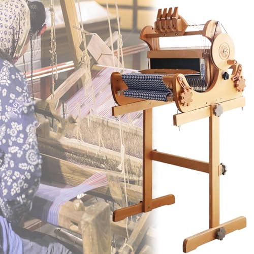 Wlikoci Wooden Four-Harness Hand Loom, Foldable Tabletop Weaving Machine with Floor Stand,DIY Art Craft Kit, for Beginners, Children