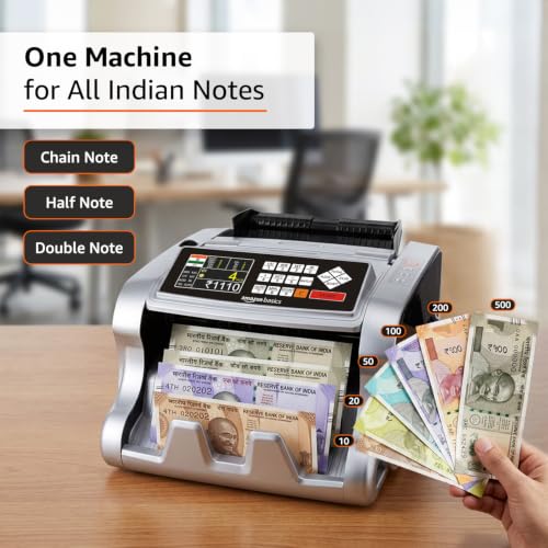 Image of Amazon Basics Mix Note Counting Machine with Fake Note Detection & LCD Display, Fully Automatic Cash Counter| Counts All Old & New Notes for INR ₹10-₹2000, UV MG IR MT Detection, Business & Retail Use