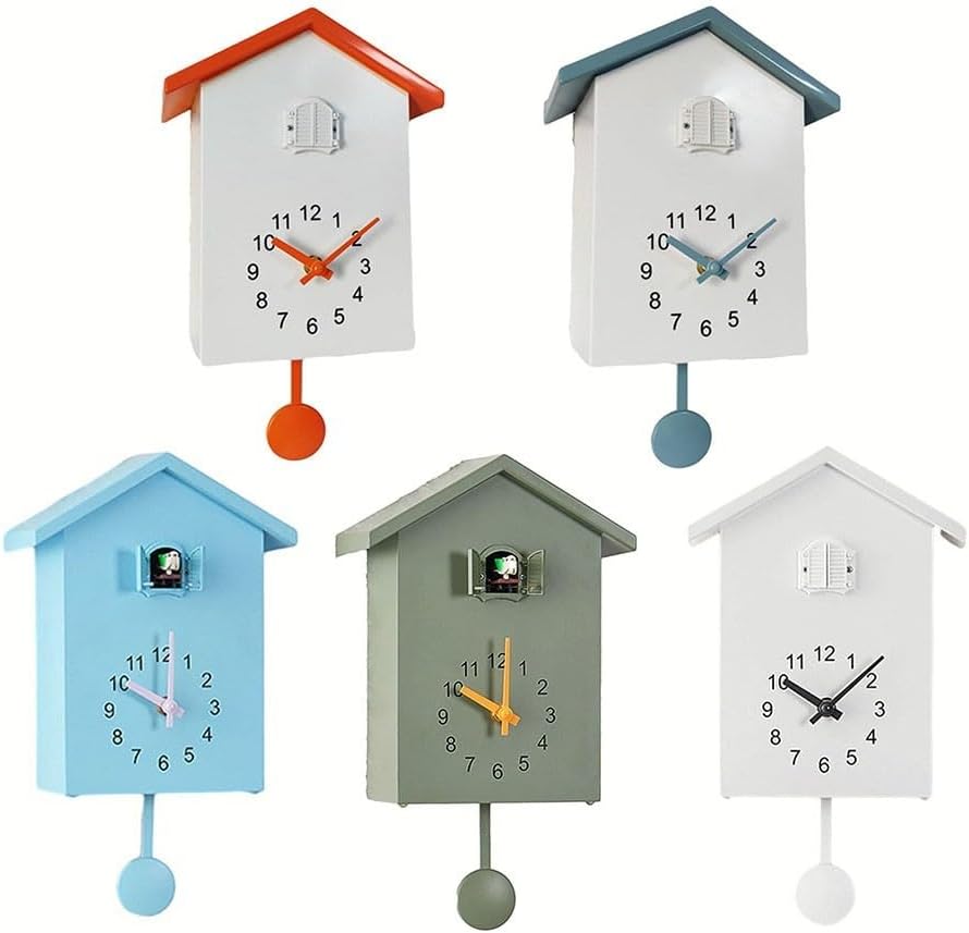TreasureCave 1PC Minimalist Cuckoo Clock Cuckoo Wall Clock with Pendulum, Cuckoo Bird Voices Call Pendulum Wall Art Wall Clock, Minimalist Clock House Wall Art for Living Room Office Decoration(Blue)