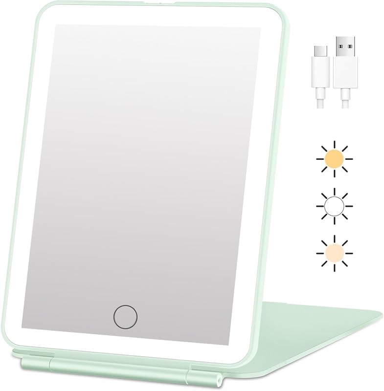 Espelho compacto de maquiagem FUNTOUCH com iluminação LED, dobrável e recarregável via USB-C