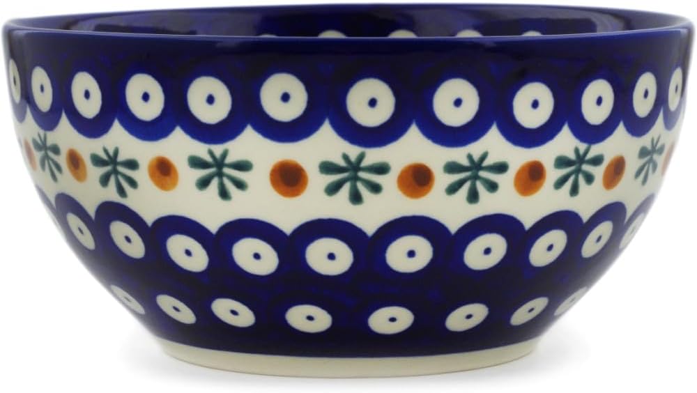 Polmedia Polish Pottery Bowl 6-inch - Mosquito Pattern Handmade in Boleslawiec Poland by Ceramika Bona + Certificate of Authenticity
